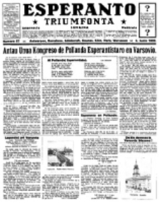 Esperanto Triumfonta : ǰurnalo internacia, universale, sendependa. 1922, no 87
