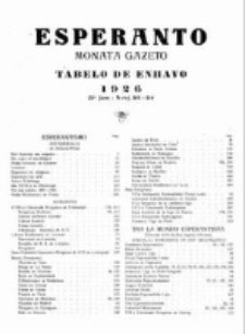 Esperanto : revuo internacia : oficiala organo de Universala Esperanto Asocio. Tabelo de enhavo 1926