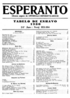 Esperanto : revuo internacia : oficiala organo de Universala Esperanto Asocio. Jaro 26 (1930). Tabelo de enhavo.