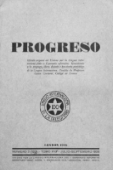 Progreso : oficala organo dil Uniono por la apliko e propago de la Linguo Internaciona (Ido). Tomo 15, nro. 3=120 (Julio-Septembro 1938)