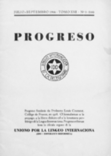Progreso : oficala organo dil Uniono por la apliko e propago de la Linguo Internaciona (Ido). Tomo 22, nro. 3=144 (Julio-Septembro 1946)