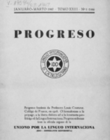 Progreso : oficala organo dil Uniono por la apliko e propago de la Linguo Internaciona (Ido). Tomo 23, nro. 1=146 (Januaro-Marto 1947)