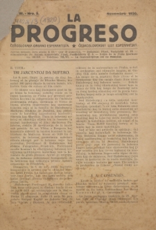 La Progreso : ĉeĥoslavaka organo esperantista : československ list esperantsky. Jaro 3, nro 9 (Novembro 1920)