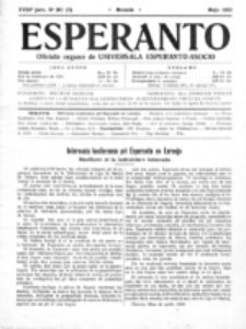 Esperanto : revuo internacia : oficiala organo de Universala Esperanto Asocio. Jaro 18, no 5=261 (Majo 1922)