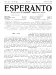 Esperanto : revuo internacia : oficiala organo de Universala Esperanto Asocio. Jaro 19, no 2=289 (Februaro 1923)