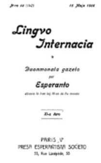 Lingvo Internacia : monata gazeto por la lingvo esperanto. Jaro 11, n-ro 10=142 (15 Majo 1906)
