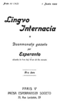 Lingvo Internacia : monata gazeto por la lingvo esperanto. Jaro 11, N-ro. 11=143 (1 Junio 1906)