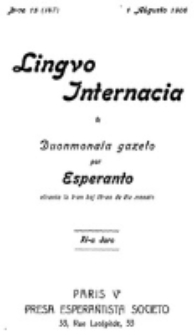 Lingvo Internacia : monata gazeto por la lingvo esperanto. Jaro 11, n-ro. 15=147 (1 Aŭgusto 1906)
