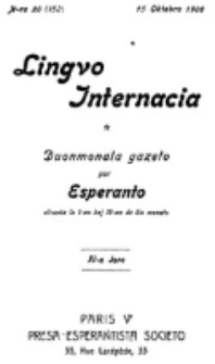 Lingvo Internacia : monata gazeto por la lingvo esperanto. Jaro 11, n-ro. 20=152 (15 Oktobro 1906)