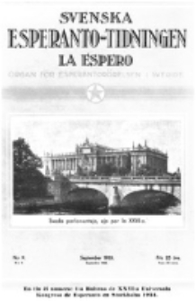 Lâ Espero : officiellt organ för Svenska Esperanto-Förbundet (S.E.F.) : organ för Esperanto-rörelsen i Sverige. Arg. 21, nr 9 (September 1933)