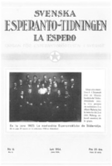 Lâ Espero : officiellt organ för Svenska Esperanto-Förbundet (S.E.F.) : organ för Esperanto-rörelsen i Sverige. Arg. 22, nr 6 (Juni 1934)