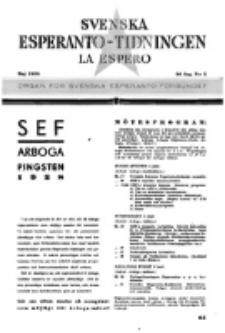 Lâ Espero : officiellt organ för Svenska Esperanto-Förbundet (S.E.F.) : organ för Esperanto-rörelsen i Sverige. Arg. 26, nr 5 (1938)
