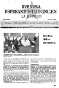 Lâ Espero : officiellt organ för Svenska Esperanto-Förbundet (S.E.F.) : organ för Esperanto-rörelsen i Sverige. Arg. 30, nr 6 (Juni 1942)