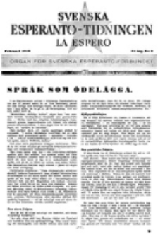 Lâ Espero : officiellt organ för Svenska Esperanto-Förbundet (S.E.F.) : organ för Esperanto-rörelsen i Sverige. Arg. 31, nr 2 (Februari 1943)