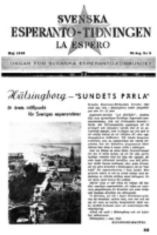 Lâ Espero : officiellt organ för Svenska Esperanto-Förbundet (S.E.F.) : organ för Esperanto-rörelsen i Sverige. Arg. 31, nr 5 (Maj 1943)