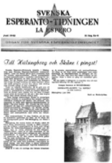 Lâ Espero : officiellt organ för Svenska Esperanto-Förbundet (S.E.F.) : organ för Esperanto-rörelsen i Sverige. Arg. 31, nr 6 (Juni 1943)