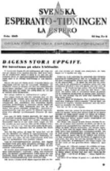 Lâ Espero : officiellt organ för Svenska Esperanto-Förbundet (S.E.F.) : organ för Esperanto-rörelsen i Sverige. Arg. 33, nr 2 (Febr. 1945)