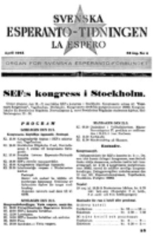 Lâ Espero : officiellt organ för Svenska Esperanto-Förbundet (S.E.F.) : organ för Esperanto-rörelsen i Sverige. Arg. 33, nr 4 (April 1945)