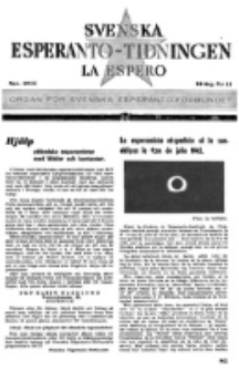 Lâ Espero : officiellt organ för Svenska Esperanto-Förbundet (S.E.F.) : organ för Esperanto-rörelsen i Sverige. Arg. 33, nr 11 (Nov. 1945)