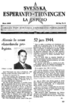 Lâ Espero : officiellt organ för Svenska Esperanto-Förbundet (S.E.F.) : organ för Esperanto-rörelsen i Sverige. Arg. 34, nr 3 (Mars 1946)