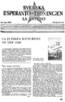 Lâ Espero : officiellt organ för Svenska Esperanto-Förbundet (S.E.F.) : organ för Esperanto-rörelsen i Sverige. Arg. 34, nr 7/8 (Aug. 1946)