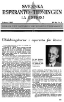 Lâ Espero : officiellt organ för Svenska Esperanto-Förbundet (S.E.F.) : organ för Esperanto-rörelsen i Sverige. Arg. 35, nr 2 (Februari 1947)