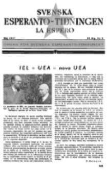 Lâ Espero : officiellt organ för Svenska Esperanto-Förbundet (S.E.F.) : organ för Esperanto-rörelsen i Sverige. Arg. 35, nr 5 (Maj 1947)