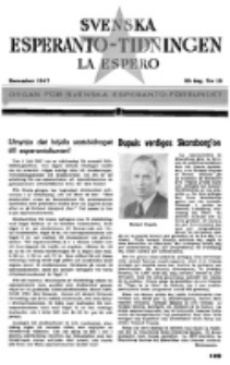 Lâ Espero : officiellt organ för Svenska Esperanto-Förbundet (S.E.F.) : organ för Esperanto-rörelsen i Sverige. Arg. 35, nr 12 (December 1947)