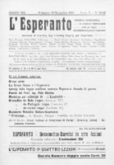 L'Esperanto : lecionoj de klasikaj kaj vivantaj lingvoj per Esperanto. An. 2, N 15/18 (1914)