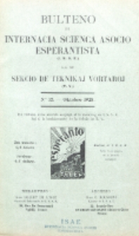 Bulteno de Internacia Scienca Asocio Esperantista (I.S.A.E) kaj de Sekcio de Teknikaj Vortaroj (T.V.). No 12 (Oktobro 1928)