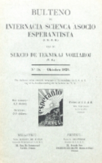 Bulteno de Internacia Scienca Asocio Esperantista (I.S.A.E) kaj de Sekcio de Teknikaj Vortaroj (T.V.). No 16 (Oktobro 1929)