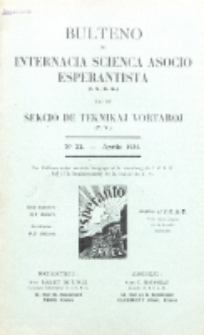 Bulteno de Internacia Scienca Asocio Esperantista (I.S.A.E) kaj de Sekcio de Teknikaj Vortaroj (T.V.). No 22 (Aprilo 1931)