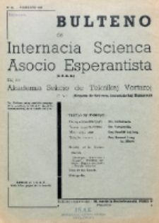 Bulteno de Internacia Scienca Asocio Esperantista (I.S.A.E) kaj de Sekcio de Teknikaj Vortaroj (T.V.). No 56 (Februaro 1939)