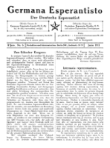 Germana Esperantisto : monata gazeto por la vastigado de la lingvo Esperanto. Jaro 8, No 6 (junio1911)