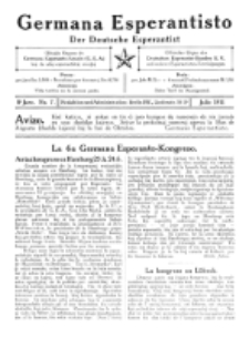 Germana Esperantisto : monata gazeto por la vastigado de la lingvo Esperanto. Jaro 8, No 7 (julio1911)