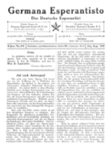 Germana Esperantisto : monata gazeto por la vastigado de la lingvo Esperanto. Jaro 8, No 8/9 (aug./sept.1911)