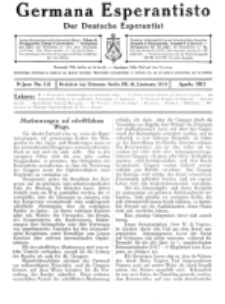 Germana Esperantisto : monata gazeto por la vastigado de la lingvo Esperanto. Jaro 9a, No 4a (aprilo1912)
