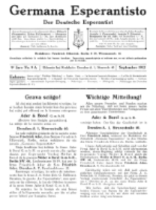 Germana Esperantisto : monata gazeto por la vastigado de la lingvo Esperanto. Jaro 9a, No 9a (septembro1912)