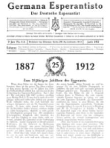 Germana Esperantisto : monata gazeto por la vastigado de la lingvo Esperanto. Jaro 9a, No 6a (junio1912)