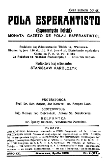 Pola Esperantisto. Jaro 20, no 4=122 (Aprilo 1926)