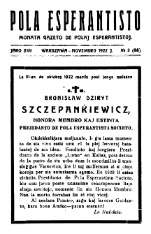 Pola Esperantisto. Jaro 17, no 2=88 (Novembro 1922)