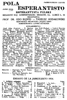 Pola Esperantisto : esperantaj sciigoj por pollingvanoj. Jaro 28 (1934), Spis treści