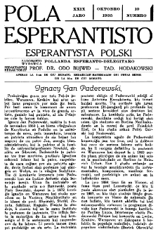 Pola Esperantisto : esperantaj sciigoj por pollingvanoj. Jaro 29, no 10 (Oktobro 1935)