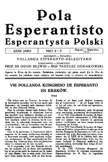 Pola Esperantisto : esperantaj sciigoj por pollingvanoj. Jaro 32, no 8-9 (Aŭgusto-Septembro 1938)