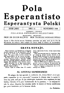 Pola Esperantisto : esperantaj sciigoj por pollingvanoj. Jaro 32, no 11 (Novembro 1938)