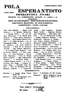 Pola Esperantisto : esperantaj sciigoj por pollingvanoj. Jaro 30 (1936), Spis treści
