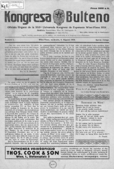 Kongresa Bulteno : oficiala Organo de la XVIa Universala Kongreso de Esperanto Wien-Vieno 1924. Numero 1