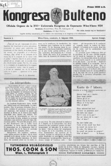 Kongresa Bulteno : oficiala Organo de la XVIa Universala Kongreso de Esperanto Wien-Vieno 1924. Numero 3