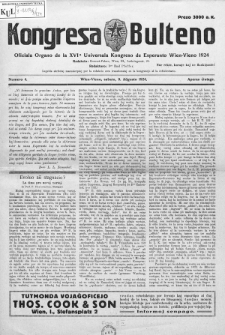 Kongresa Bulteno : oficiala Organo de la XVIa Universala Kongreso de Esperanto Wien-Vieno 1924. Numero 4