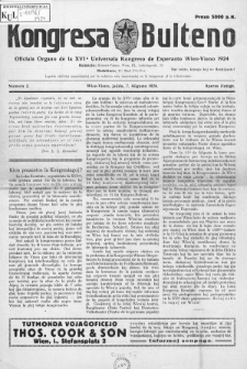 Kongresa Bulteno : oficiala Organo de la XVIa Universala Kongreso de Esperanto Wien-Vieno 1924. Numero 2